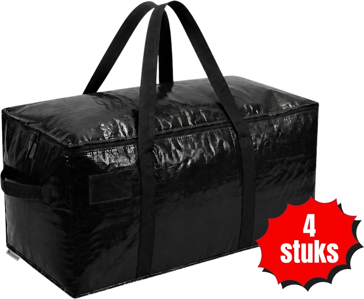 Opbergtassen XL - Zwart - 4 Stuks - 92 Liter - Verhuistassen - Big Shopper - Waterdicht - Opbergzak met Handvat