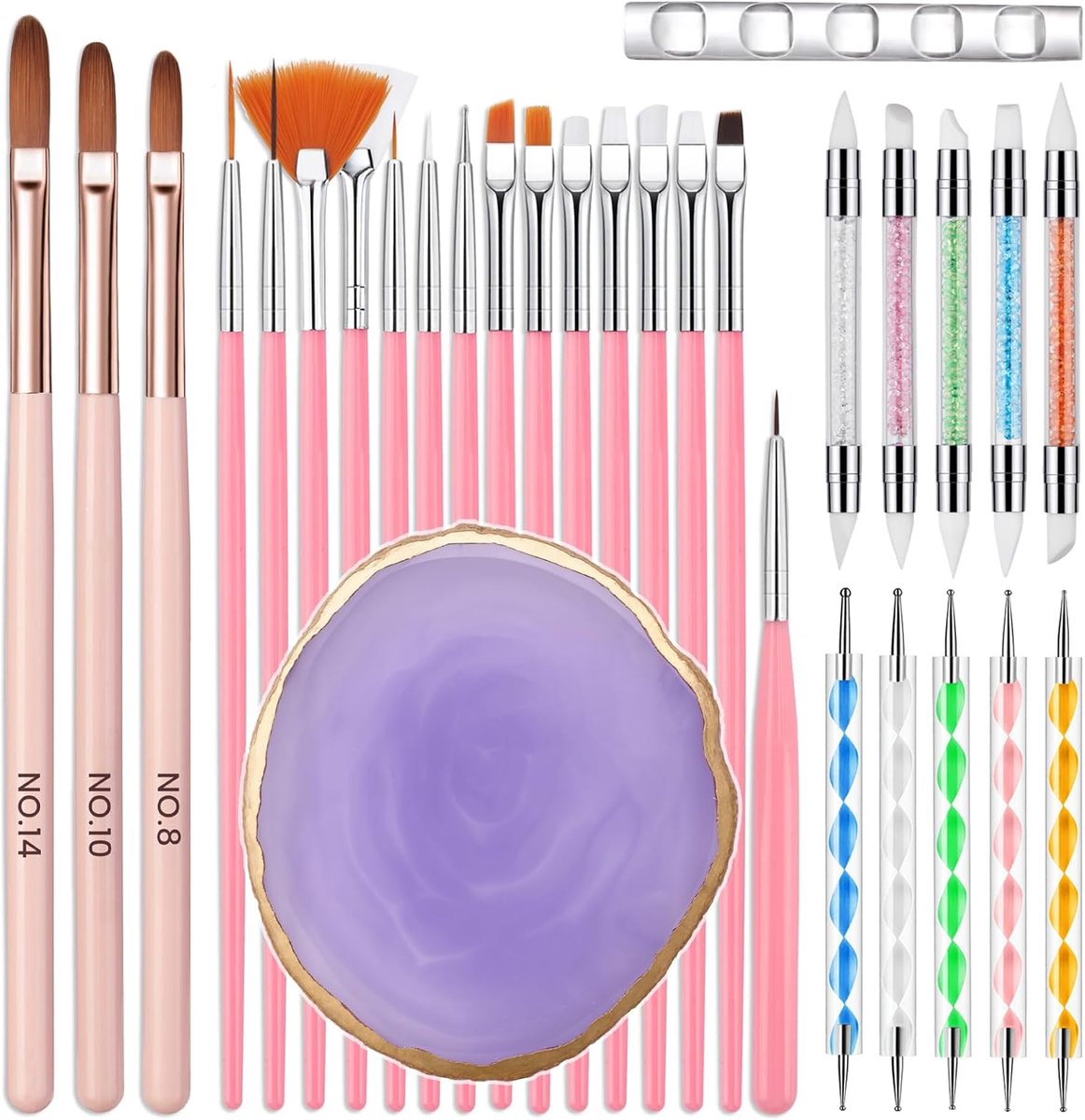 Thijox - Nail Art Borstelset 31 stuks voor Acryl Nagels, Professionele Gelpolish Borstels met Paletpenhouder, Dual Head Manicure Carving en Dotting Pe