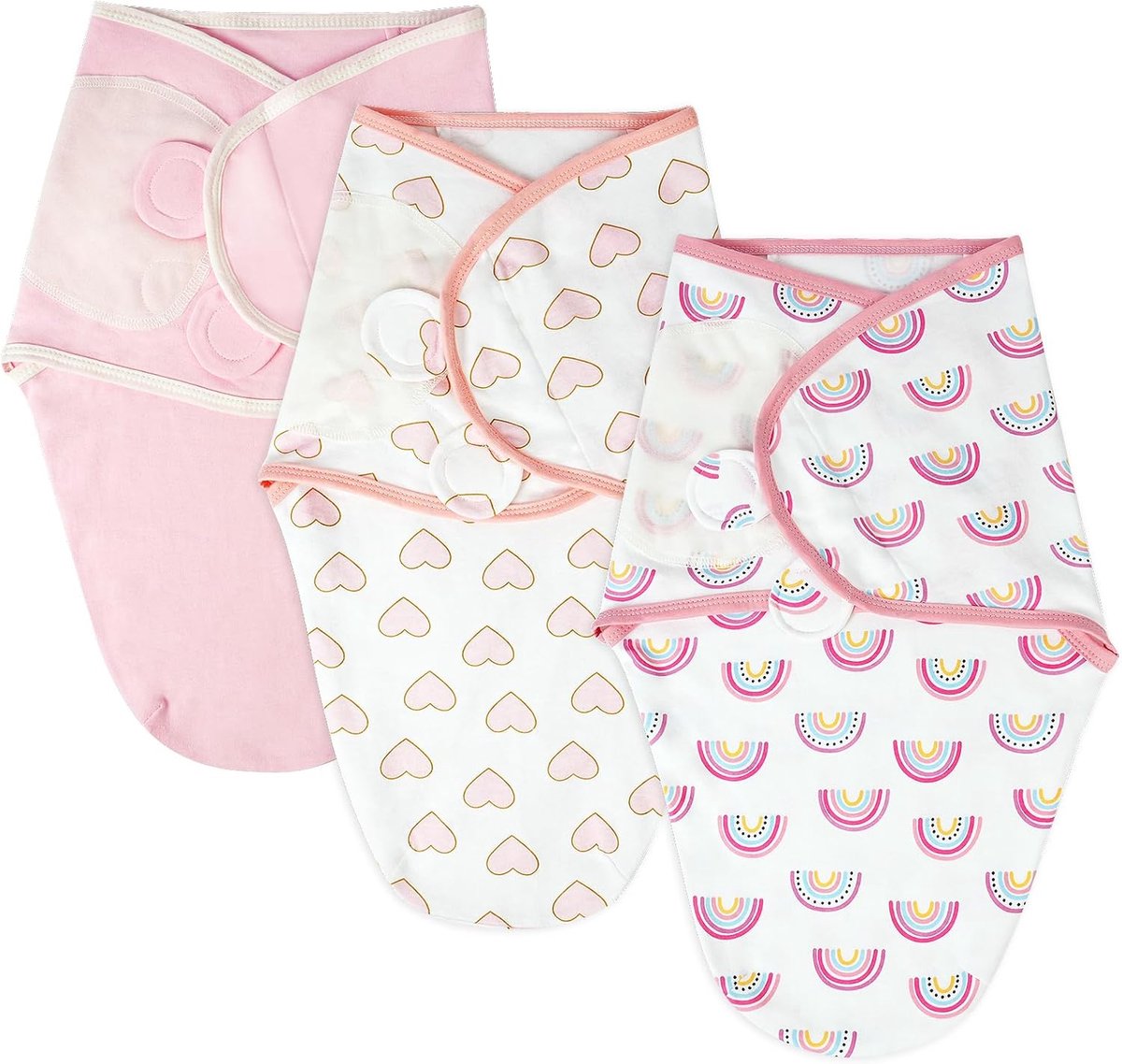SnelShoppen - Pack van 3 Newborn Swaddling Cloths, Verstelbare Slaapzak voor Baby's, 0-3 Maanden, 100% Organisch Katoen, Roze, Gezonde Slaap voor Jong