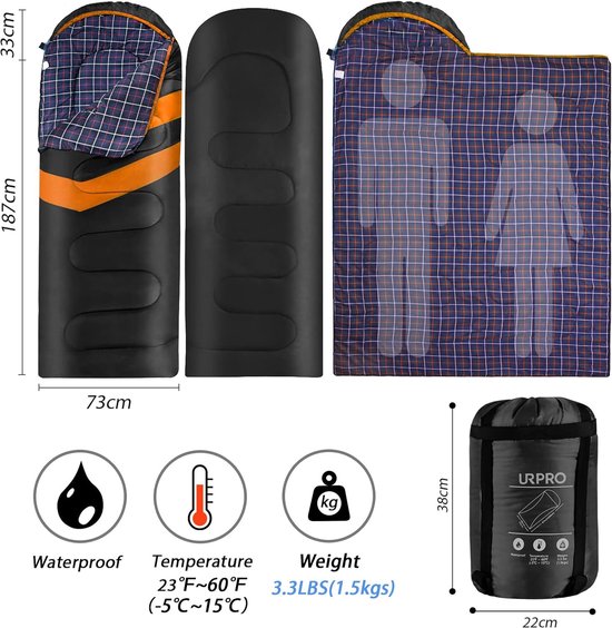 Thijox - 1,6 kg Winter All 4 Seasons Flanellen Slaapzak - 210T Polyester - Huidvriendelijk & Waterbestendig - Ideaal voor Camping, Outdoor Activiteite van Thijox — afbeelding 3