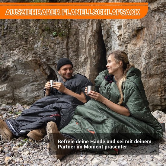 SnelShoppen - Flanellen Slaapzak XXL voor Volwassenen, 3-4 Seizoenen, Warme Slaapzak met Ritssluiting voor Armen, Ideaal voor Camping en Outdoor Activ van Snelshoppen — afbeelding 5