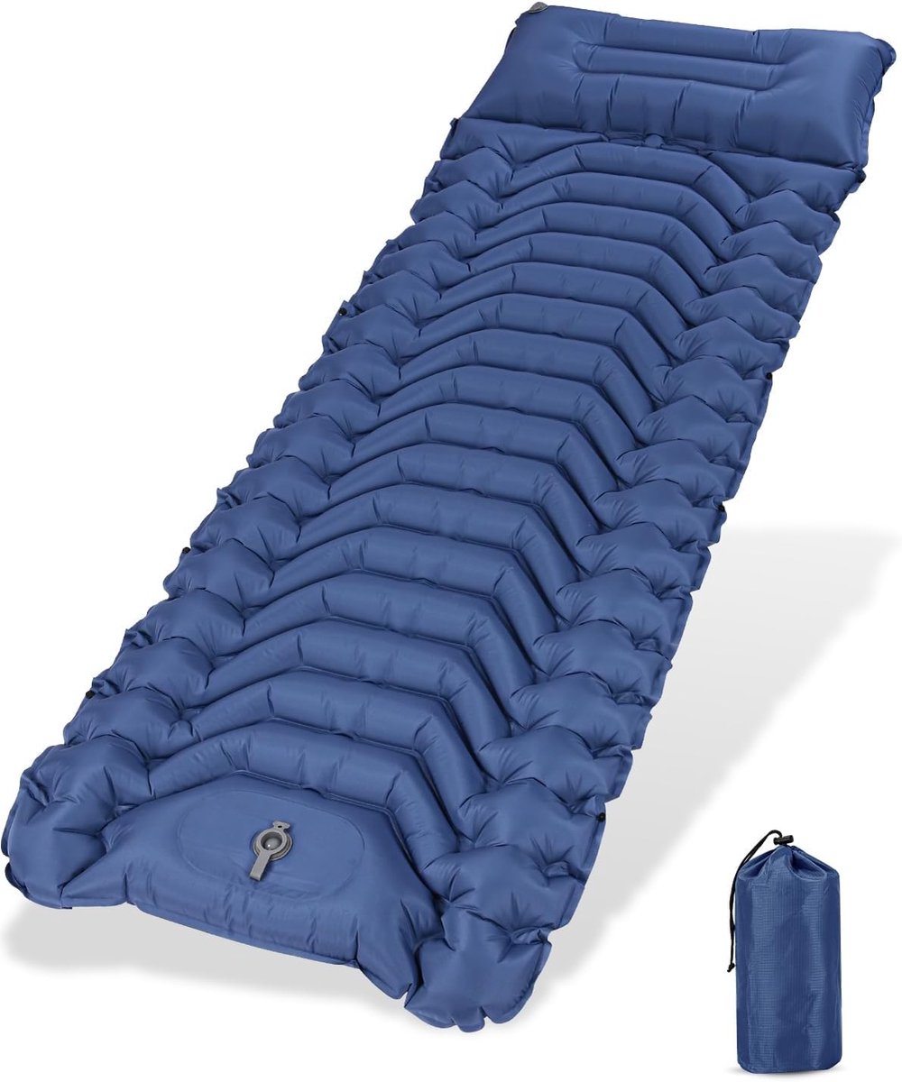 Thijox - Camping Isomat Zelfopblazend met Voetperspomp - Ultralichte Campingmatras, Opblaasbare Luchtmatras met Ergonomisch Kussen - Ideaal voor Outdo