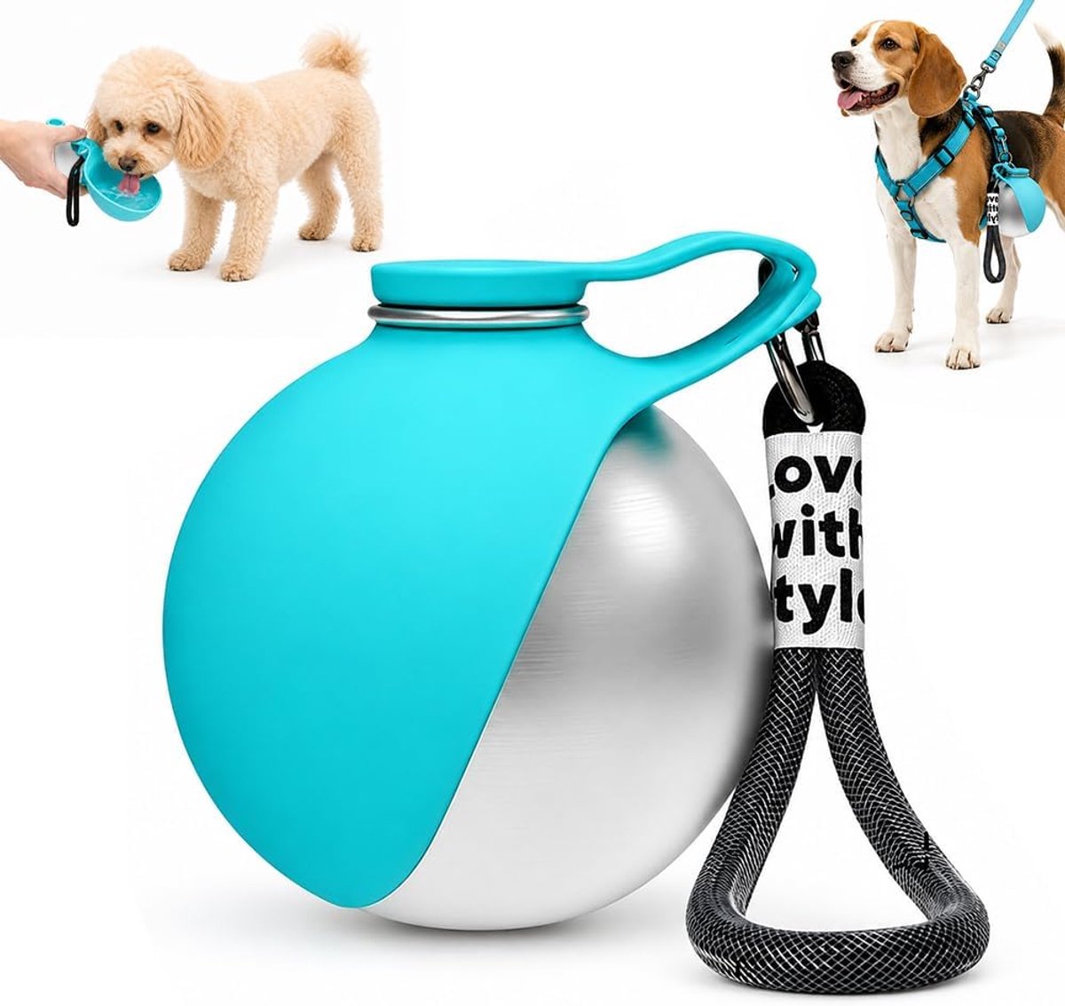 Thijox - Drinkfles voor Honden 285 ml, Lekvrije Roestvrijstalen Hondenwaterfles met Opvouwbare Siliconen Bak voor Wandelen, Reizen en Buitenactiviteit