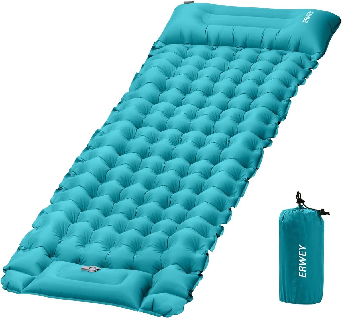 Thijox - Opblaasbaar Camping Isomat 200 x 70 cm met Voetpomp en Kussen, Waterdicht Luchtbed voor Buiten, Perfect voor Kamperen, Wandelen, Strand en Te