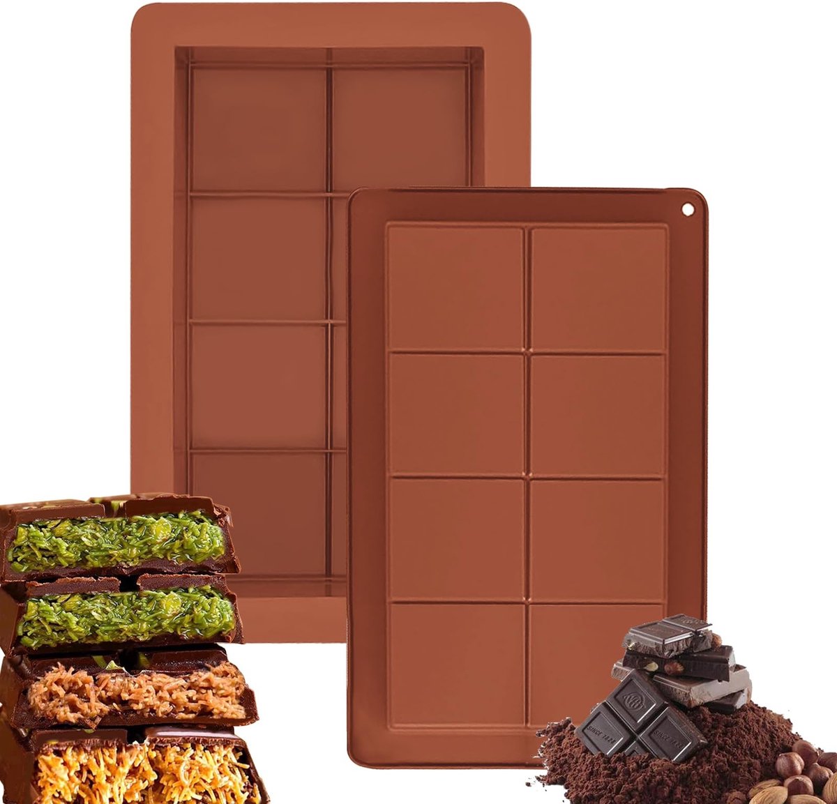 Inovra- Chocoladevorm 2 Stuks - Siliconen Mallen - Herbruikbaar - Anti-aanbaklaag - Hittebestendig - Voedselveilig - Siliconen Mal