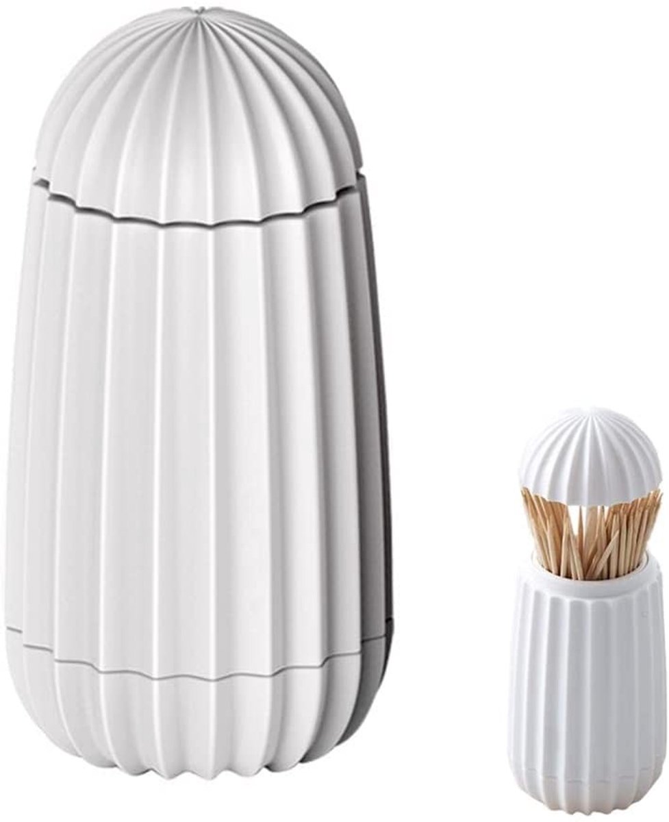 Inovra- Tandenstokerdispenser Automatisch - Tandenstoker Houder - Pop-up Design - Draagbaar - Kunststof - Wit 6 x 5,3 x 12,6 cm - Tandenstokerhouder