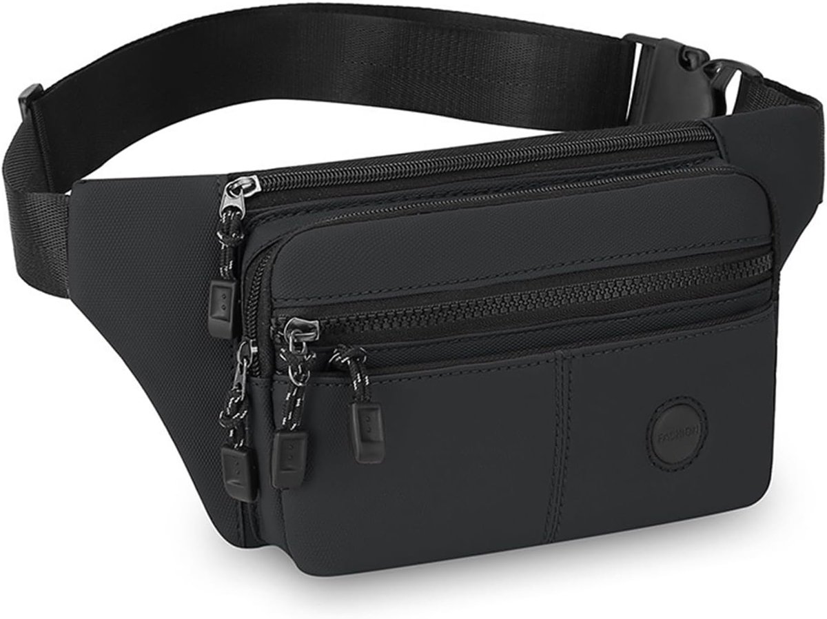SnelShoppen - Heuptas voor mannen en vrouwen, zwart, waterproof, stijlvolle heuptas met 4 ritsvakken voor maximale opbergruimte, ideaal voor reizen, o