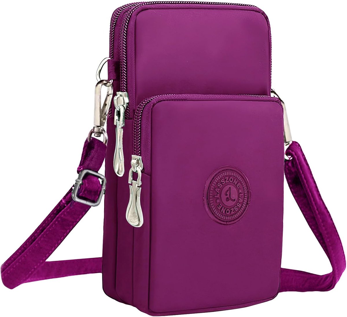 Thijox - Dames Crossbody Telefoontas Waterdicht Nylon Schoudertas met 3 Ritsvakken en Verstelbare Riem, Kleine Handtas in Paars voor Dagelijks Gebruik