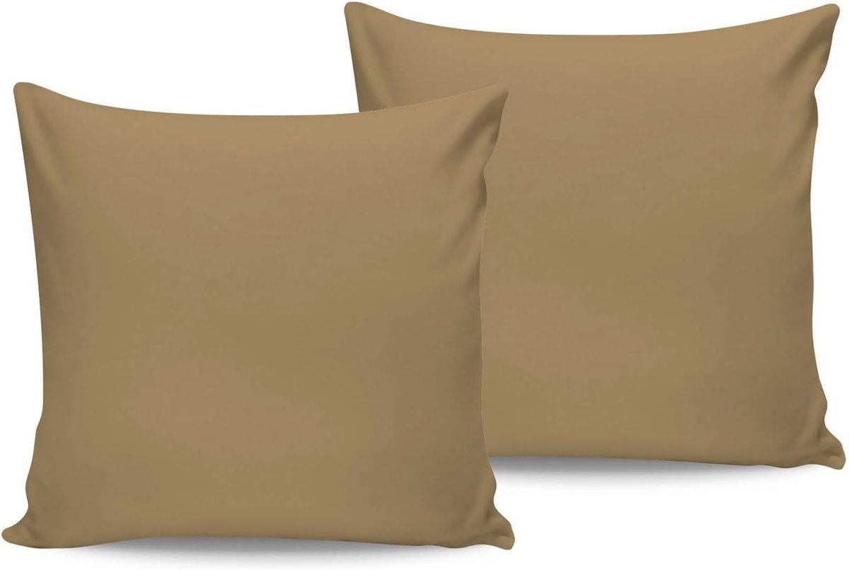 Thijox - Premium kussensloop set 2 stuks lichtbruin 80 x 80 cm 100% katoen Ranforce 117 gr/m² zacht en duurzaam voor ultiem comfort in slaapkamer