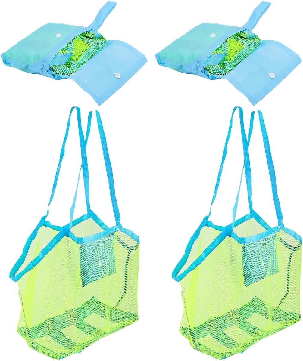 Thijox - 2 stuks Grote Herbruikbare Speelgoedtassen voor Strandspeelgoed, Opbergtas voor Zandspeelgoed, Opvouwbaar voor Waterspeelgoed, Perfect voor F