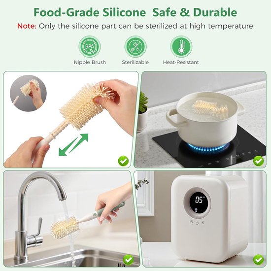 Thijox - 7-in-1 Flessenborstel Baby Set met Siliconen Flessenborstel, Tepelborstel, Stroborstel, Zeepdispenser en Droogrek voor Keuken en Babyverzorgi van Thijox — afbeelding 2