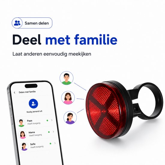 GPS tracker fiets – Werkt met Apple Find My & Android Find Hub - Inclusief GPS tracker - Fietsreflector - Zonder abonnement - Onbeperkte lokalisering - Vervangbare batterij - Met geluidssignaal - Fiets tracker - Anti diefstal - Waterdicht