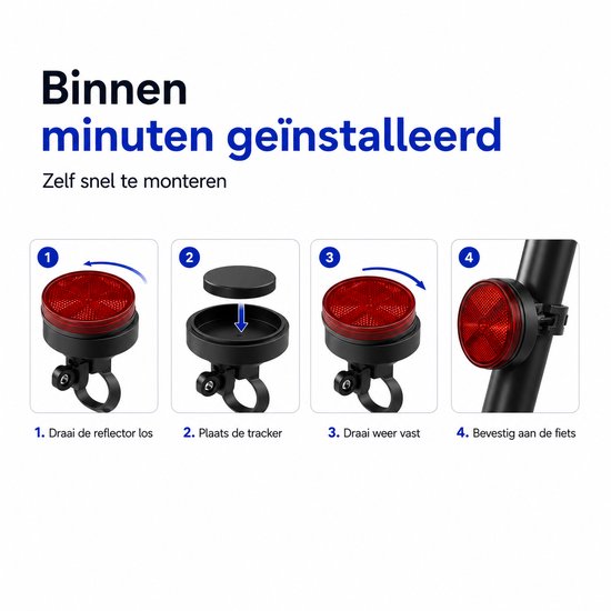 GPS tracker fiets – Werkt met Apple Find My & Android Find Hub - Inclusief GPS tracker - Fietsreflector - Zonder abonnement - Onbeperkte lokalisering - Vervangbare batterij - Met geluidssignaal - Fiets tracker - Anti diefstal - Waterdicht