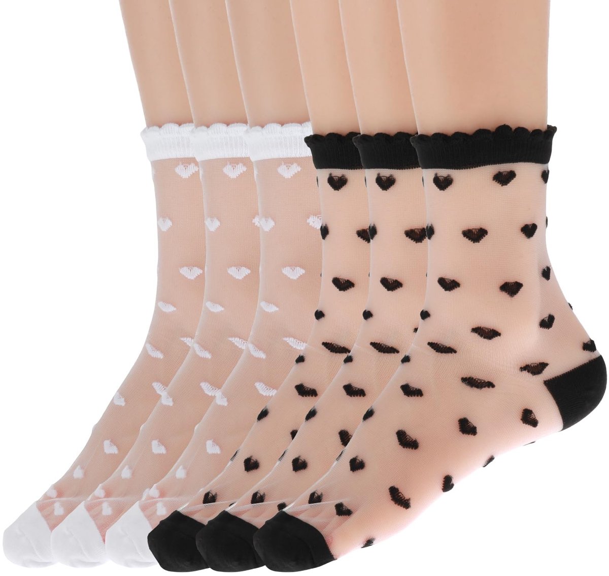Dailygoods- Mesh Sokken 6 Paar - Transparante Enkelsokken - Ruffle Sokken - Doorzichtige Sokken - Kanten Sokken - Schattig Ontwerp