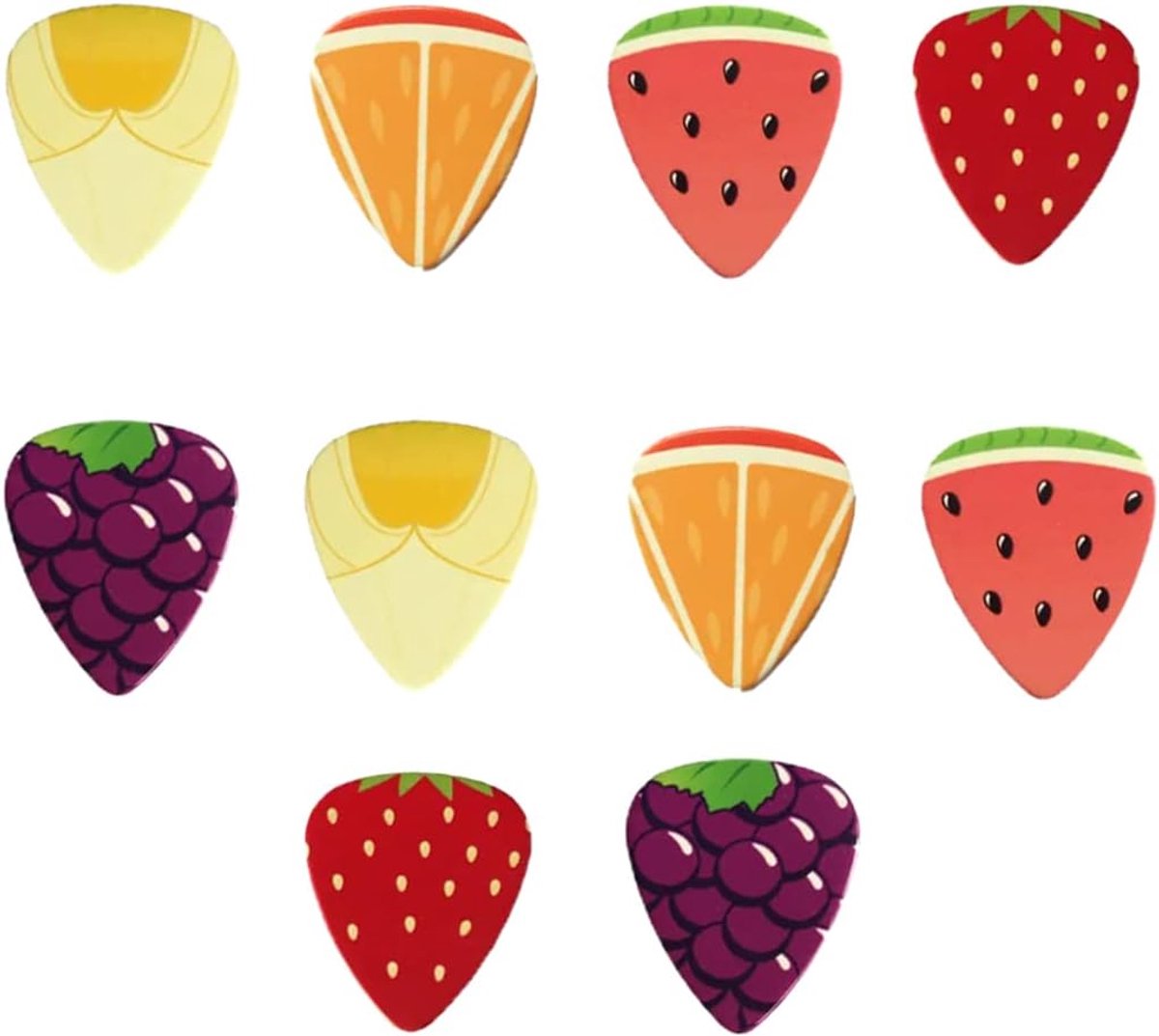 Thijox - 10 Plectra Gitaar met Fruitpatroon - Hoogwaardige Celluloid Plectrums voor Akoestische Gitaar, E-gitaar en Ukelele - Ergonomische Pasvorm en