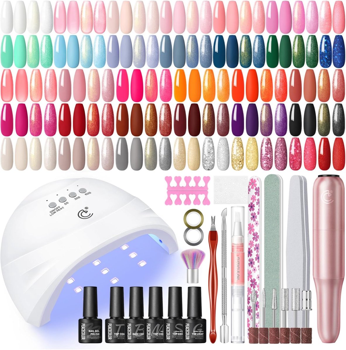 SnelShoppen - PEACECOLOR UV-nagellakset met UV-lamp, elektrische nagelfrees, 35 + 5 gelnagellak, UV met base coat en top coat, gelnagelset voor manicu