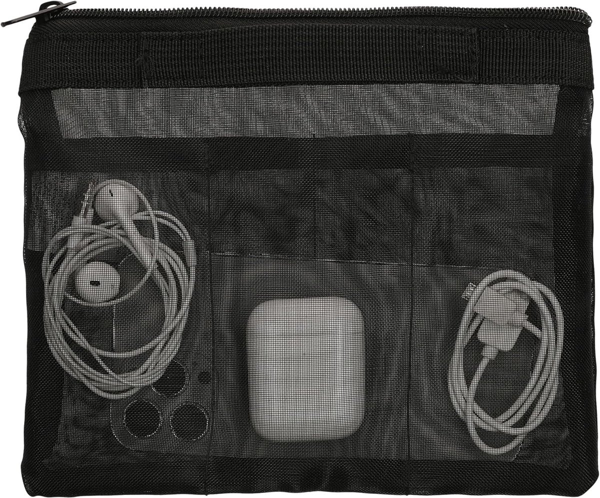 SnelShoppen - Mesh Reisorganiser - Accessoire Organiser voor Mobiele Telefoon, Kabels, Power Bank, Harde Schijf, Ritsvak - Zwart - Ideaal voor Reizen,