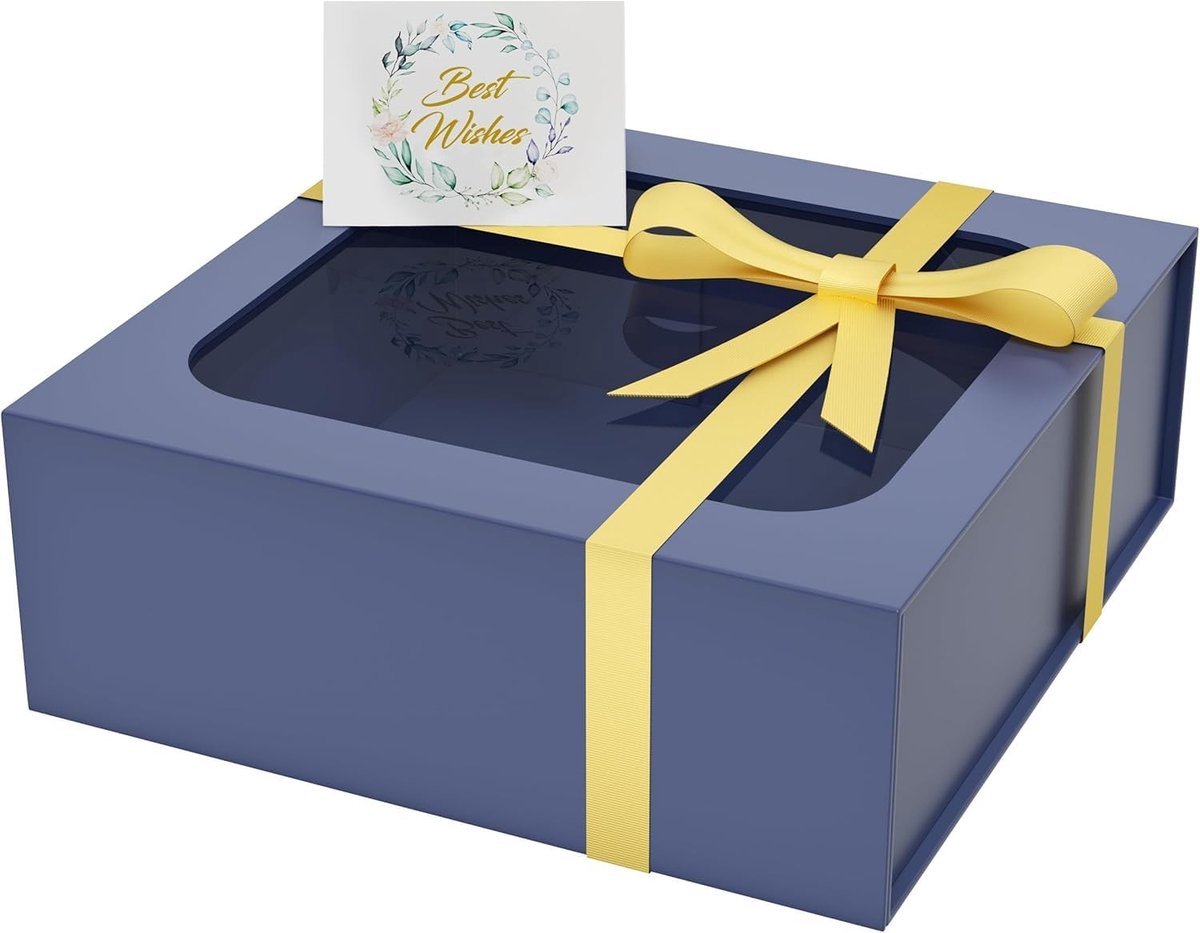 Dailygoods- Geschenkdoos met venster 19 x 19 x 7,6 cm - Geschenkdozen met deksel - Vouwbare doos - Magnetische sluiting - Cadeauverpakking - Luxe uitstraling - Cadeaudoos