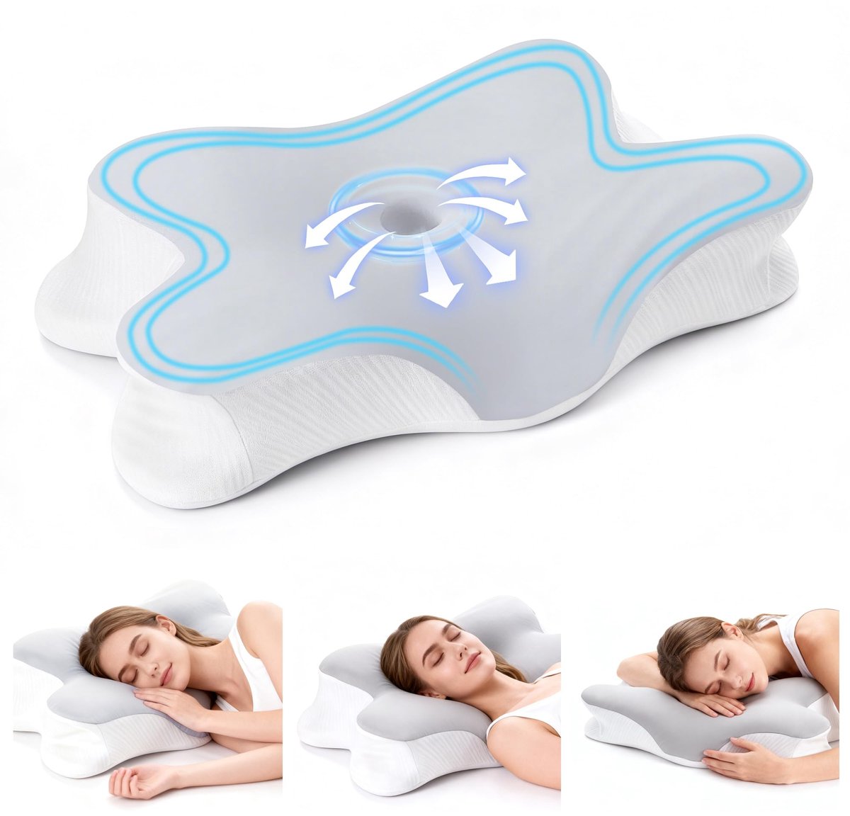 Dailygoods- Nekkussen ergonomisch - Hoofdkussen traagschuim - Orthopedisch kussen - Ondersteuning wervelkolom - Geschikt voor zij-, rug- en buikslapers - Ventilatiesysteem voor luchtcirculatie