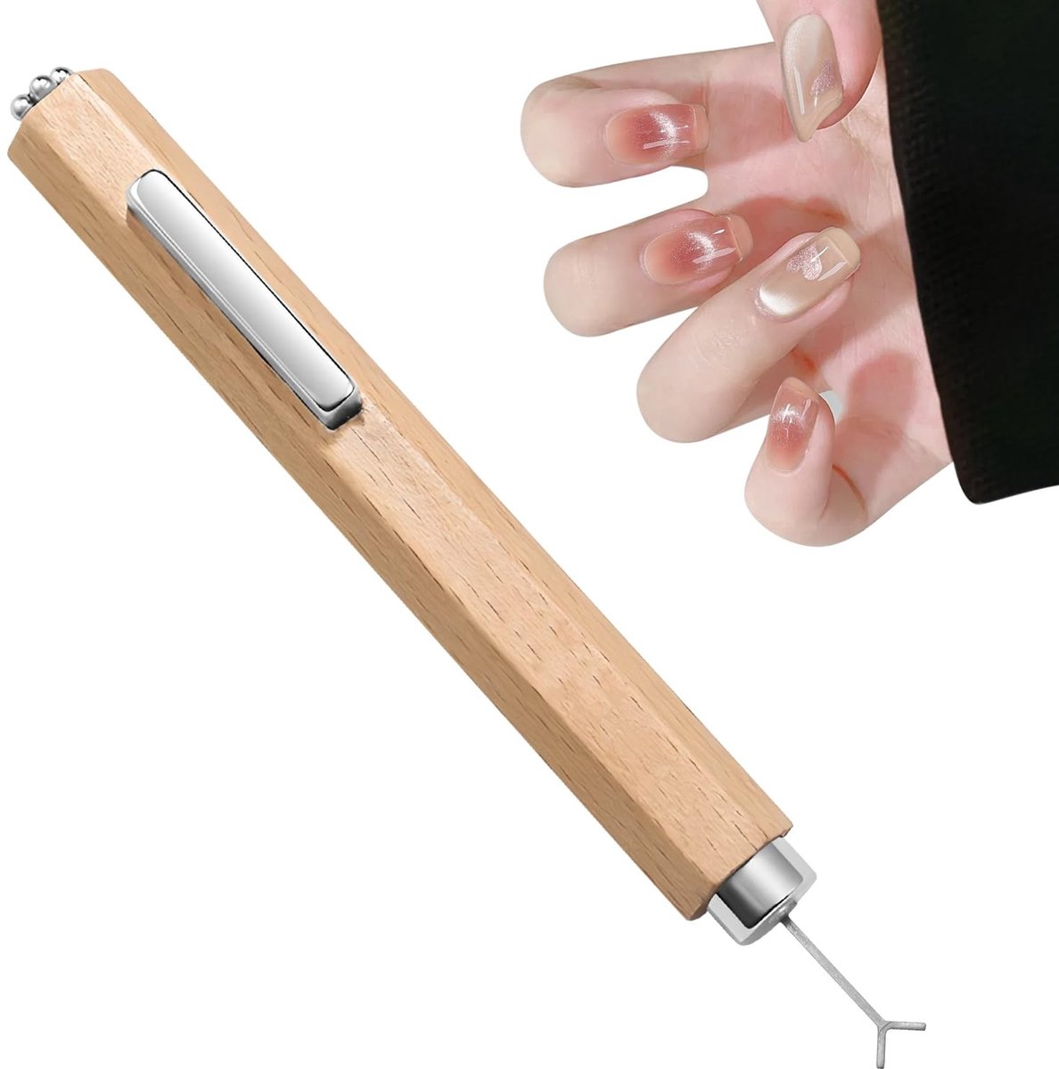 Dailygoods- Nagelmagneet Snelvormend - Houten Handvat - Cat Eye Effect - Sterke Magnetische Eigenschappen - DIY Tools - Professioneel Gebruik - Nagelkunst