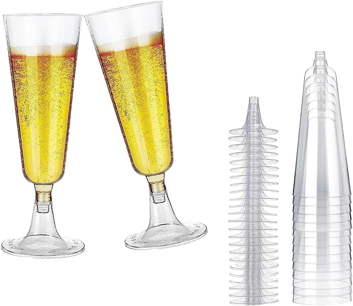 SnelShoppen - 20 Stuks Plastic Champagne Glazen 150 ml - Herbruikbare Champagne Flutes - Duurzaam Onbreekbaar - Perfect voor Feest, Bruiloft, Tuin, Ca