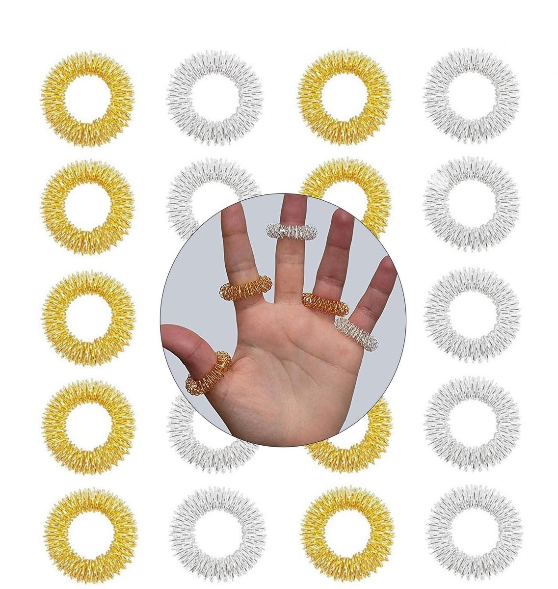 Dailygoods- Vingermassageapparaat 20 Stuks - Acupressuurmassageapparaat - Stressreductiemiddel - Duurzaam Metaal - Versterkt Immuunsysteem - Verlicht Angst - Acupressuurringen