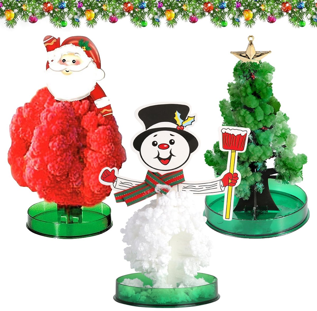 Dailygoods- Kunstkerstboom Mini Set - 3 Stuks - Doe-Het-Zelf Kerstboom - Magische Planten - Creatief Speelgoed - Hoogwaardige Materialen - Kweekset