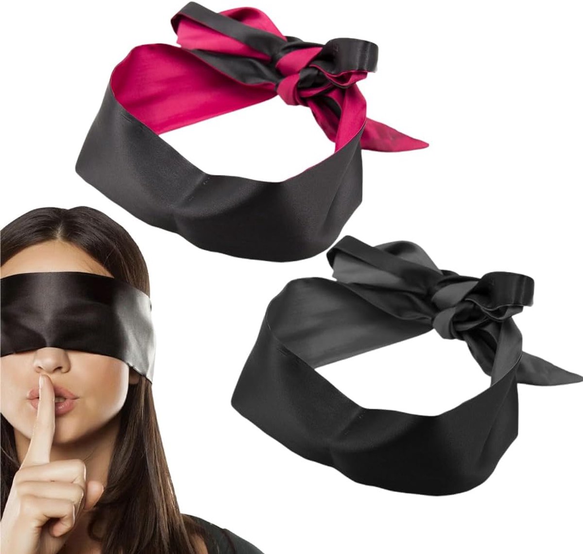 Thijox - 2 stuks satijnen slaapmasker, 160 x 80 cm, zacht verstelbaar oogmasker, verduistering voor mannen en vrouwen, ideaal voor reizen, slapen, med
