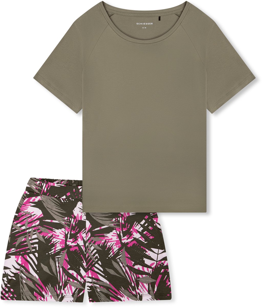 Schiesser dames Modern Nightwear korte pyjama met palmbomen - jade dessin