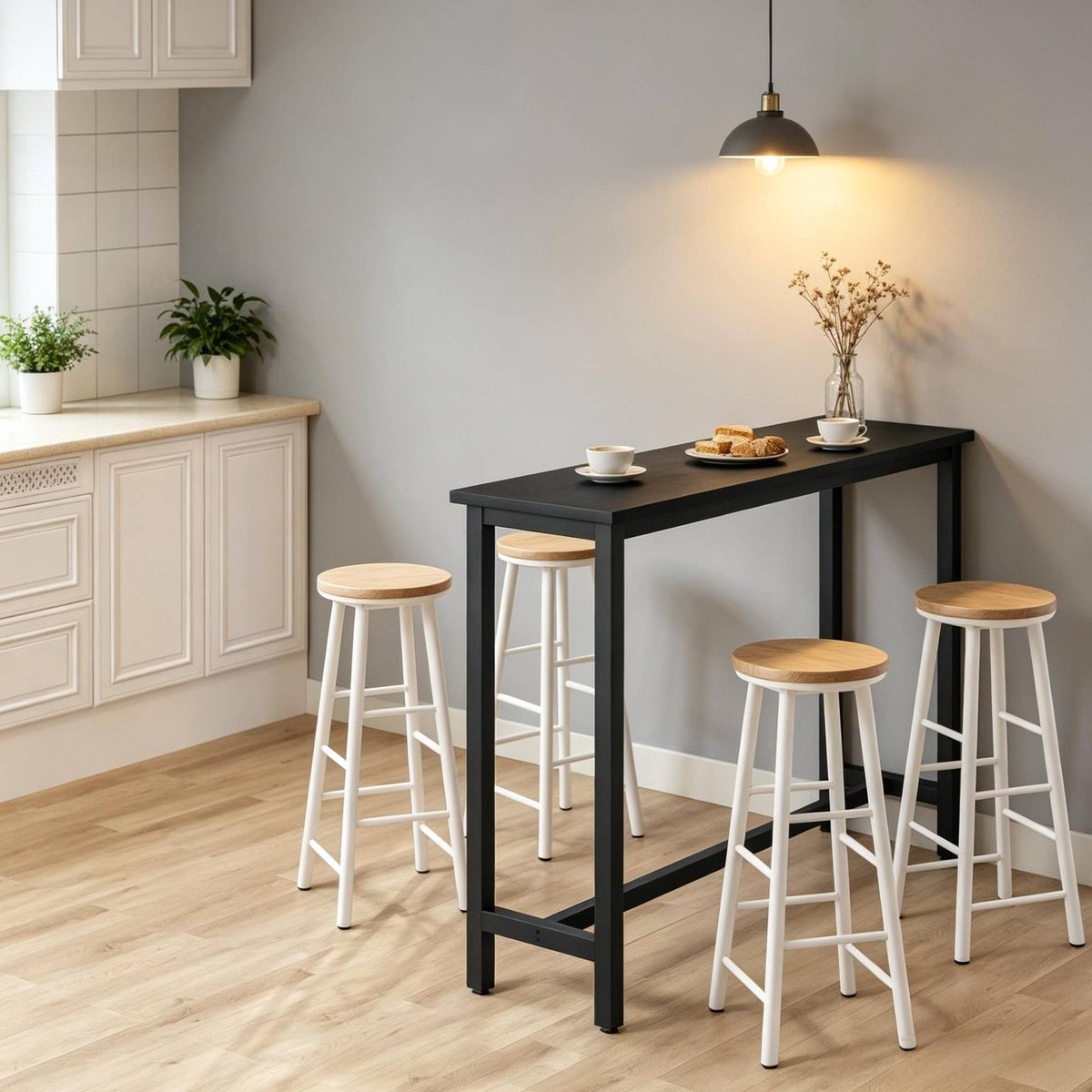 MIVRAY Bartafel - Stevig Ontwerp Met Verstelbare Voeten - Voor Keuken Bar En Eethoek - MDF En Metaal - 140x40x100 Cm - Zwart