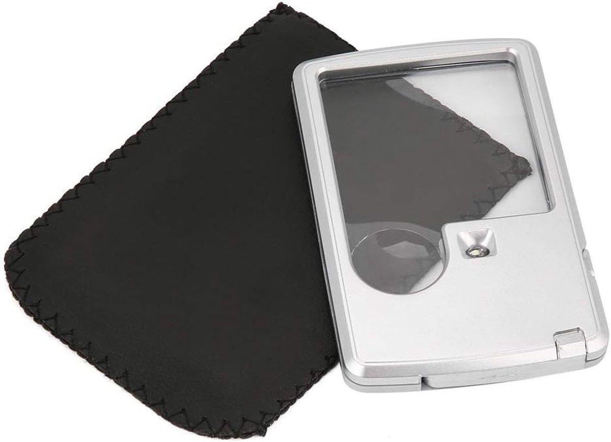 Compacte Leesloep met LED Verlichting - 3X en 6X Vergroting, Ideaal voor Creditcards en Kleine Teksten, Inclusief Leren Etui