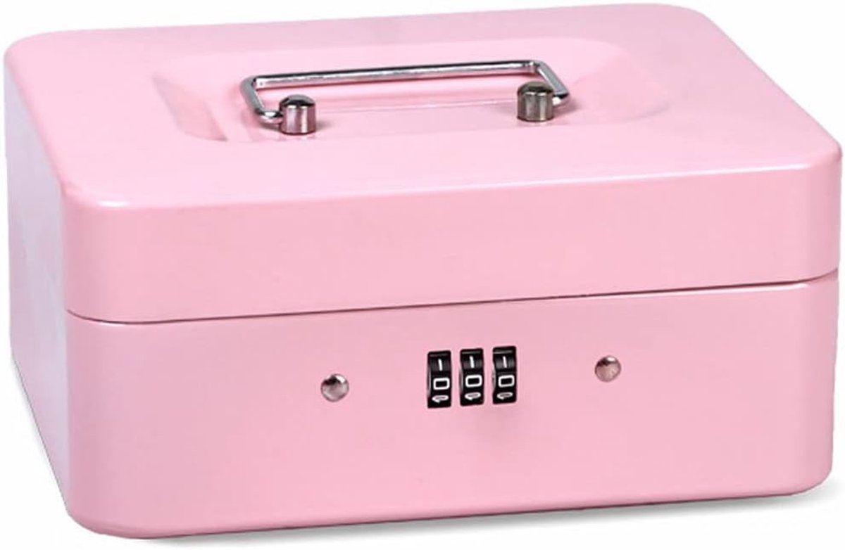 Veiligheidsbox voor Geld, Munten en Briefgeld - Mini Lockable Cash Cassette met Sleutels, Diefstalbestendig en Compact voor Thuis of Reisgebruik (Roze)