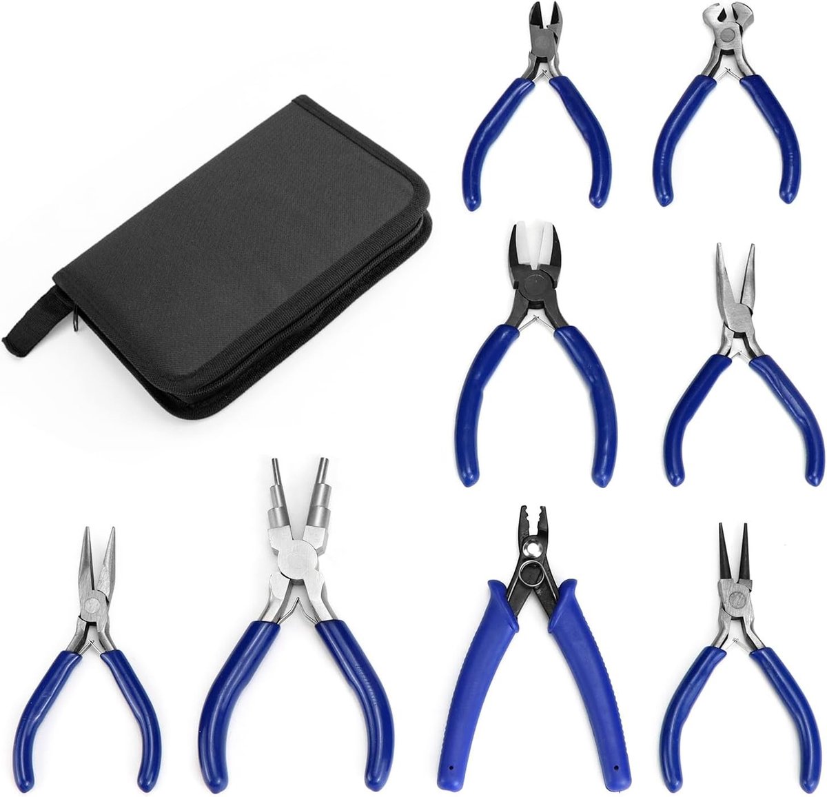 Set van 8 Juweliers Tangens voor Beginners en Professionals met Opbergzak - Perfect voor Juwelen en Ambachten