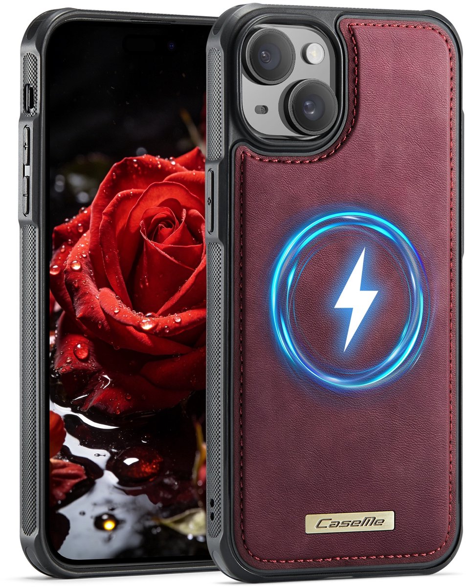 CaseMe Hoesje - Geschikt voor iPhone 13 Hoesje - CaseMe C69 Leather Back Cover - MagSafe Compatible - Rood