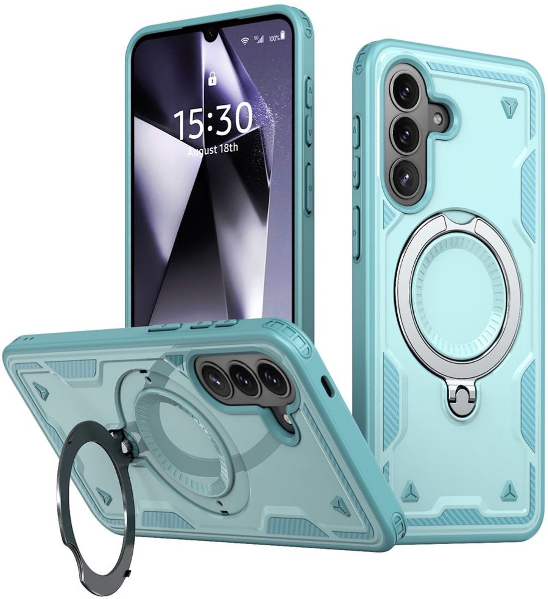 Coverup Hoesje - Geschikt voor Samsung Galaxy A57 Hoesje - Coverup Armor Back Cover met MagSafe Compatible Kickstand - Mintblauw