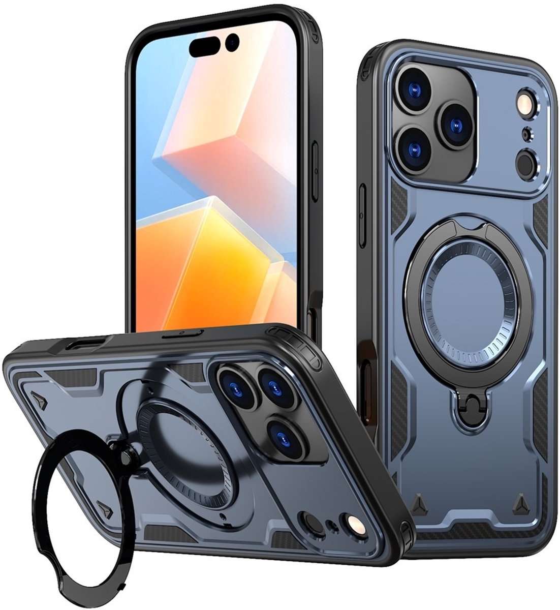 Coverup Hoesje - Geschikt voor iPhone 17 Pro Hoesje - Coverup Armor Back Cover met MagSafe Compatible Kickstand - Blauw