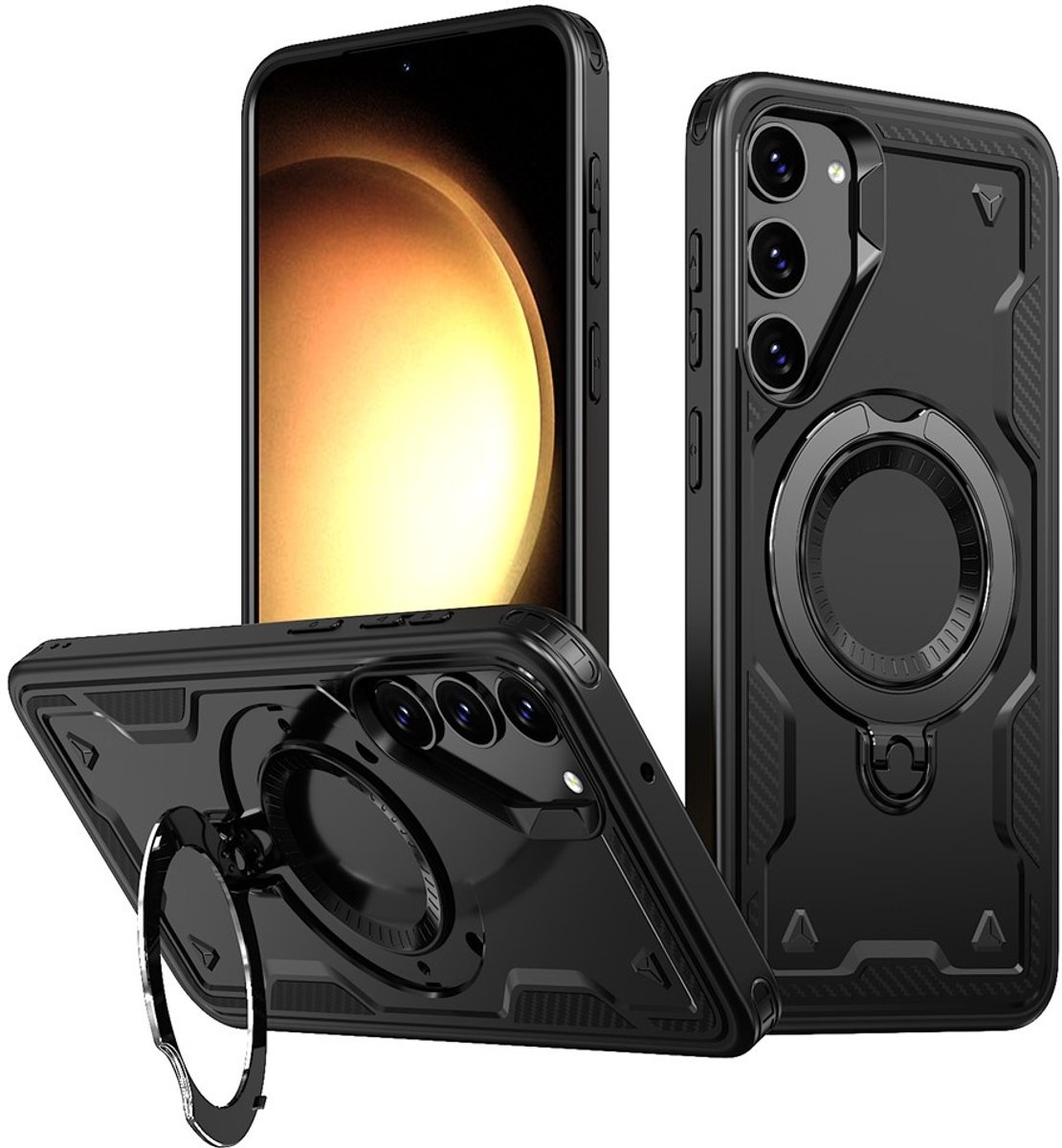 Coverup Hoesje - Geschikt voor Samsung Galaxy S23 Hoesje - Coverup Armor Back Cover met MagSafe Compatible Kickstand - Zwart