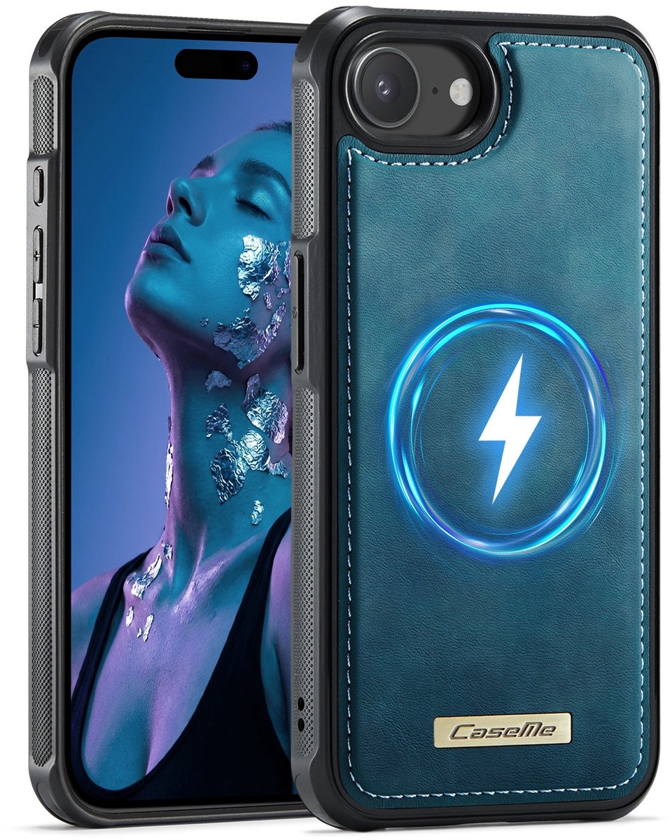 CaseMe Hoesje - Geschikt voor iPhone 16e / 17e Hoesje - CaseMe C69 Leather Back Cover - MagSafe Compatible - Blauw