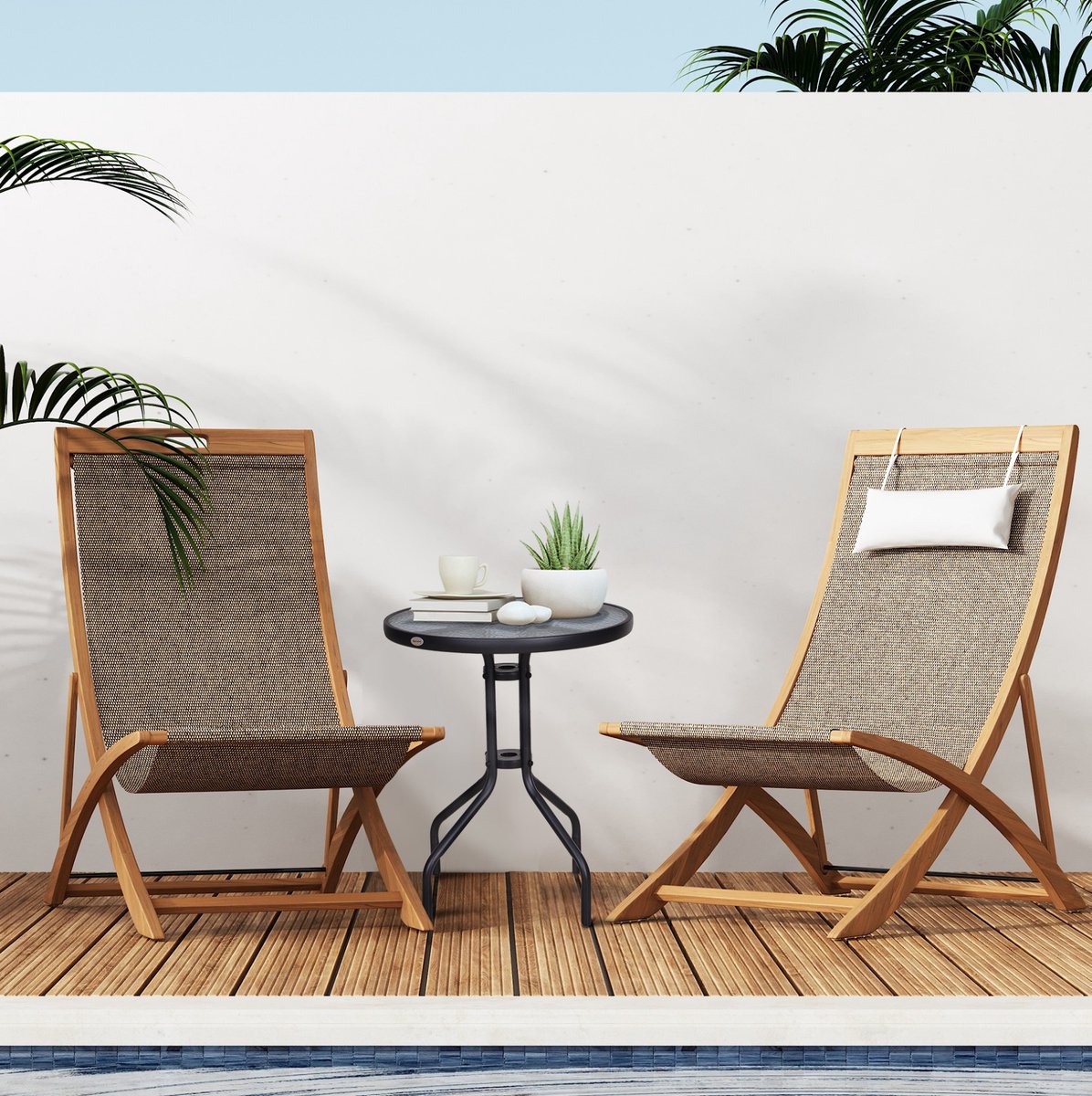 MEUNIQ ronde balkontafel Ø60 x H70 cm met metalen frame en tafelblad van gehard glas, tuintafel voor balkon, tuin of terras, zwart