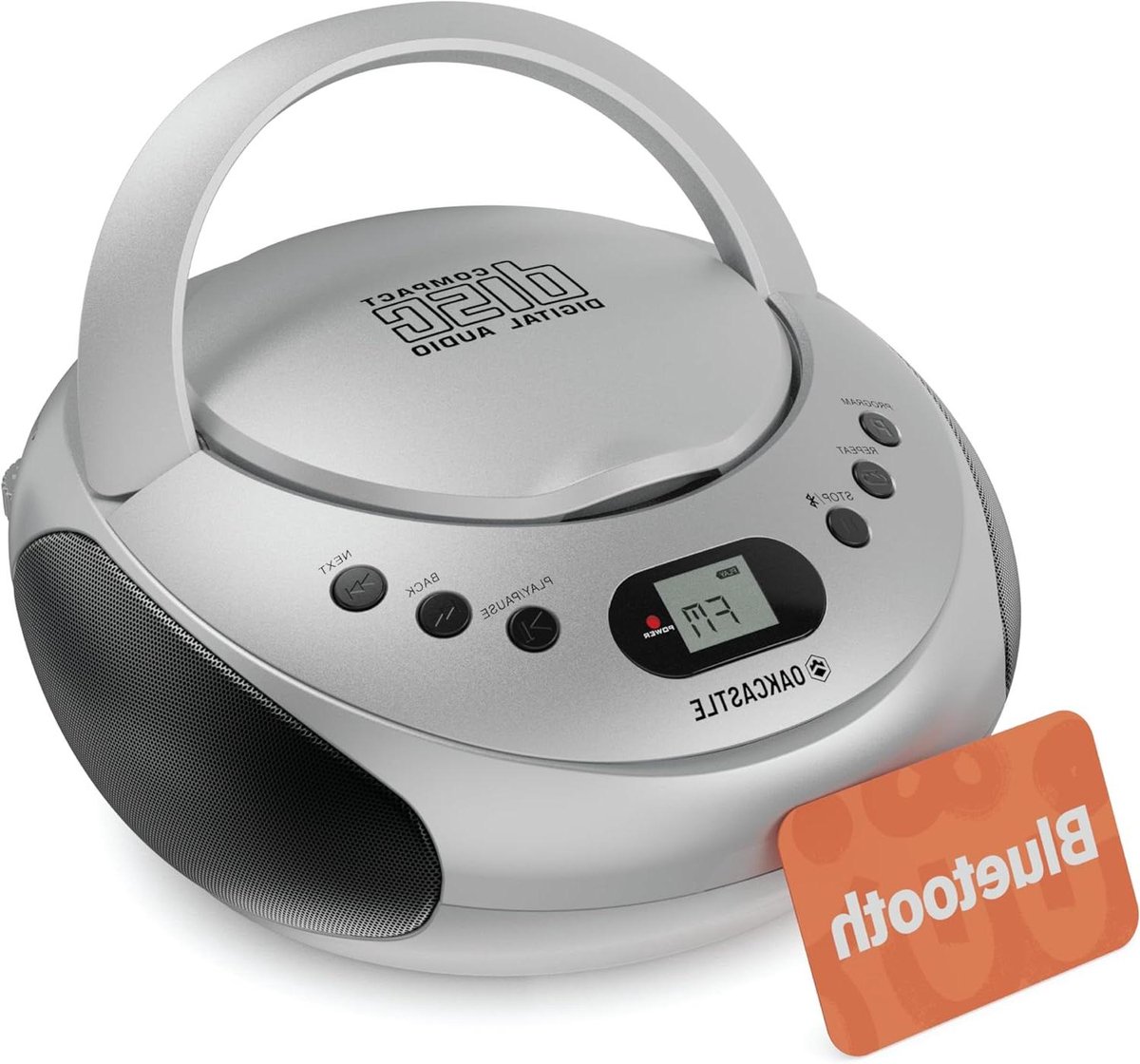 Draagbare CD Speler - Boombox Radio - Muziek Luisteren - Bluetooth Connectie - 23.5 cm Breed - Zilver