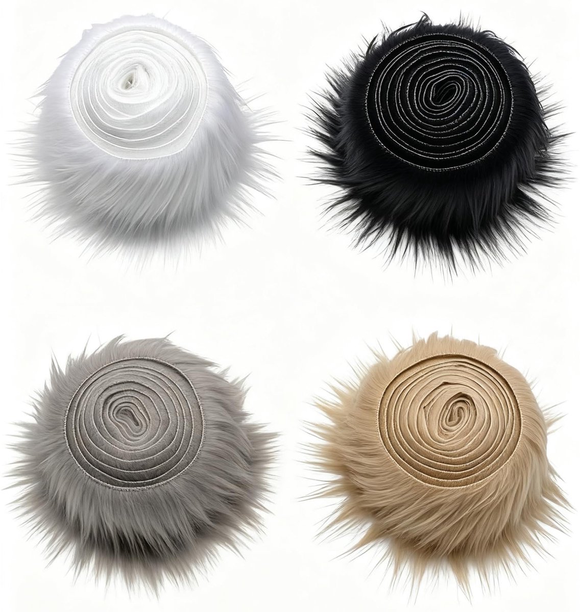 4 stuks kunstbont van 5x150 cm, kunstpels, imitatiebont, pluche materiaal per meter, vier kleuren, Geschikt voor dwergenbaard en kerstbaard