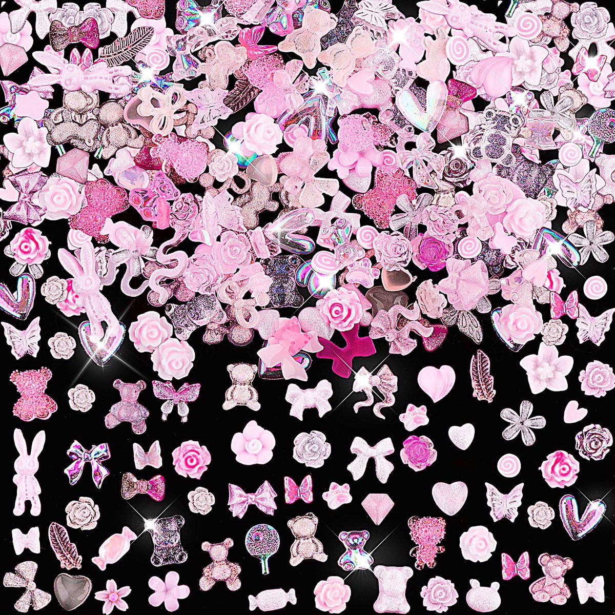 Bow Nagel Charm 200 Stuks 3D Multi Vormen Nagel Charms Roze Mix Stijlen Vlinder Boog Bloem Beer Lollipop Hart voor Nagel Kunst Decoratie DIY Ambachten Ontwerp Accessoires