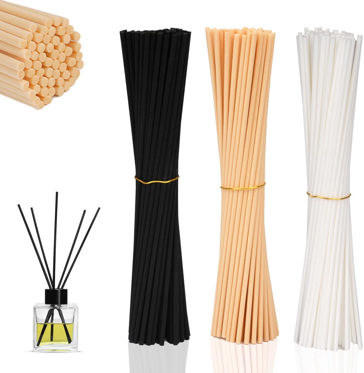 180 stuks rotanstaafjes voor kamergeur, 20 cm x 3 mm geurstaafjes, navulling, aromadiffuser, staafjes voor etherische oliën in thuis, kantoor, hotel, spa, aromatherapie (3 kleuren)