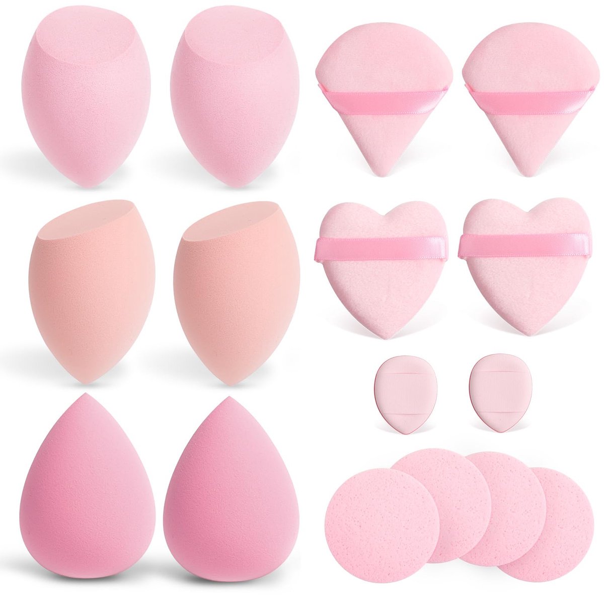 16 stuks make-upsponsset, foundation, beauty-blender, make-upsponsset, beautyspons voor vloeibare foundation, poeder, foundation, puff, cosmetica-gereedschap