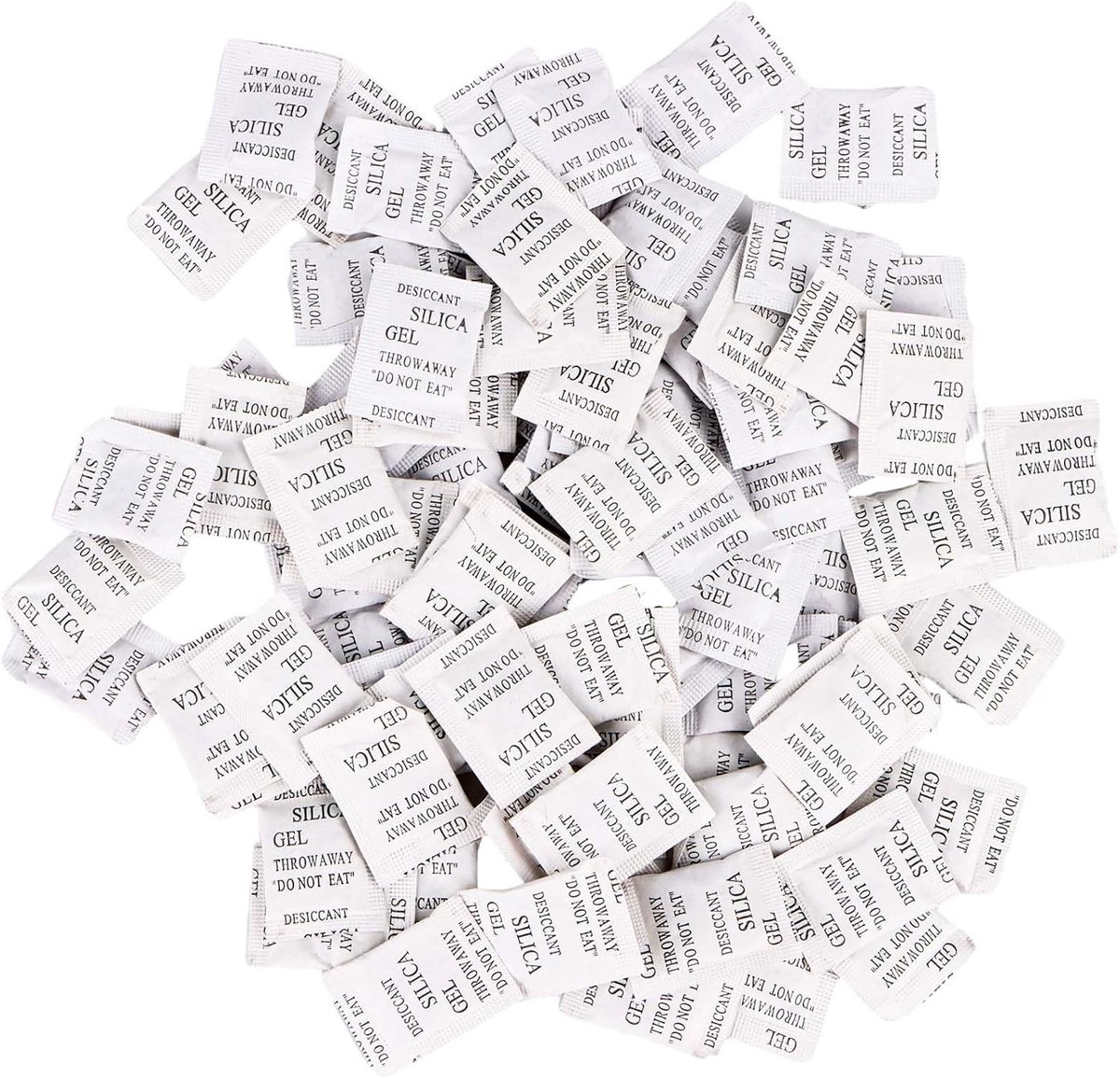 Desiccant zakjes voor vochtabsorptie, 100 stuks x 1 g, silica gel sachets tegen schimmel en geuren, ideaal voor dehumidificatie en bescherming van goederen