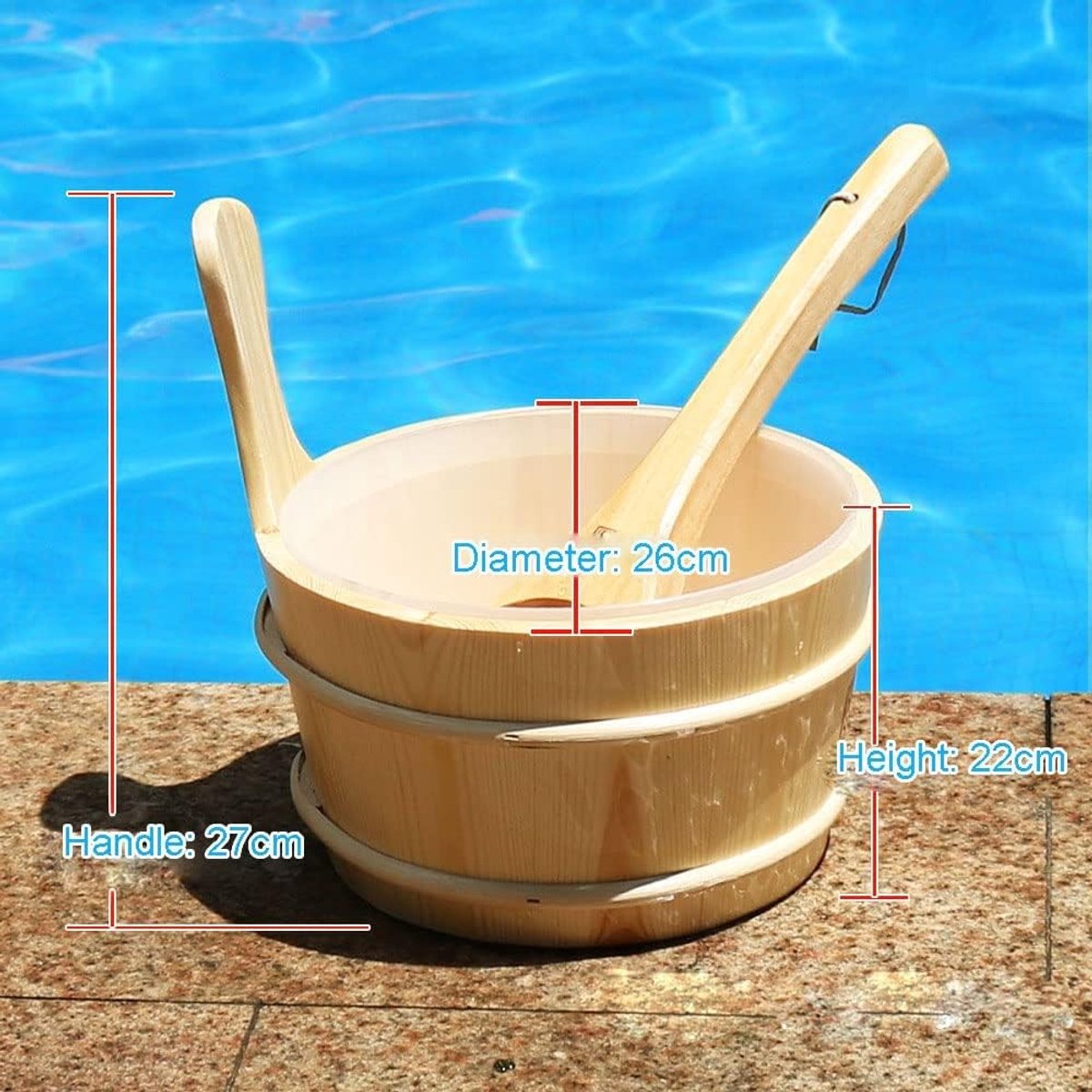Houten emmer en lepel set voor sauna, stoom en wellness - 4L capaciteit waterbak voor ontspanning