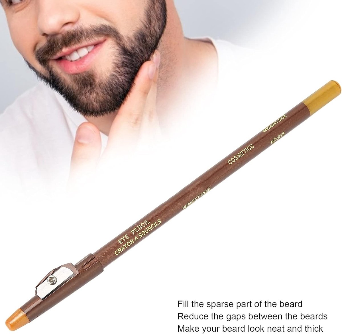 Beard Pencil voor een Volle Baard, Waterdichte en Langdurige Styling Tool voor Gezichtshaar (Lichtbruin)