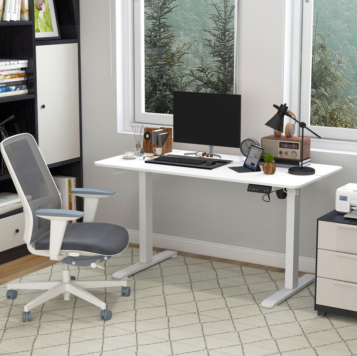 MIVRAY Bureau - Elektrisch Hoogteverstelbaar Met 4 Geheugenstanden En Kabeldoorvoer - Voor Kantoor En Thuiswerk - Wit - 140x70 Cm