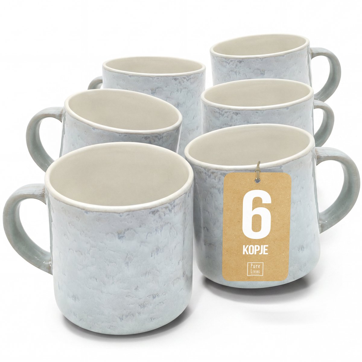 Pure Living Ibiza Light Koffiekopjes Voor 6 Personen - 350ml - Beigeblauw - Aardewerk - Krasbestendig - Vaatwasserbestendig