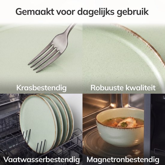 Pure Living Rustic Serviesset - Mintgroen - 24-Delig Voor 6 Personen - Massief Aardewerk - Landelijk Design - Magnetron & Vaatwasserbestendig — afbeelding 3